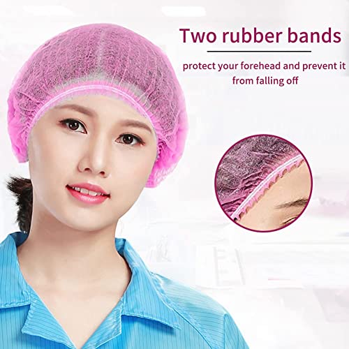 Image of 50 PINK Disposable Nonwoven Bouffant Caps, Hair Net, Cape For Hospital, Salon, Spa, Catering, Laboratories, Dust-free Workspace. (PINK)
