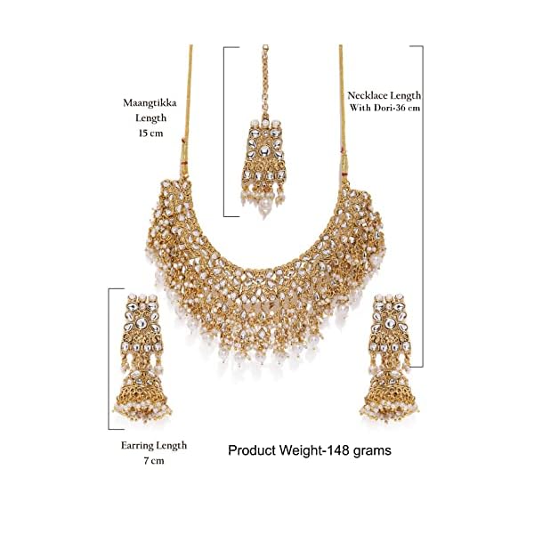 ZAVERI PEARLS Gold Tone Kundan & Pearls Bridal Choker Necklace Set For Women-ZPFK8454 - Image 9