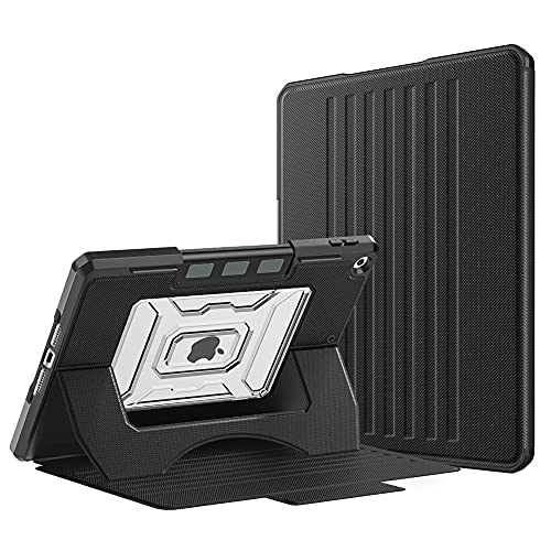 MoKo Case Fit New iPad 9th Generation 2021/iPad 8th Gen 2020/iPad 7th Gen 2019/iPad 10.2 Case, Shockproof Rugged Protective Case with Multi-Angle Magnetic Stand, Pencil Holder,Auto Sleep/Wake, Black