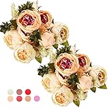 Ogrmar Vintage Artificial Peony Silk Flowers Bouquet for Decoration (Champagne Color x2)