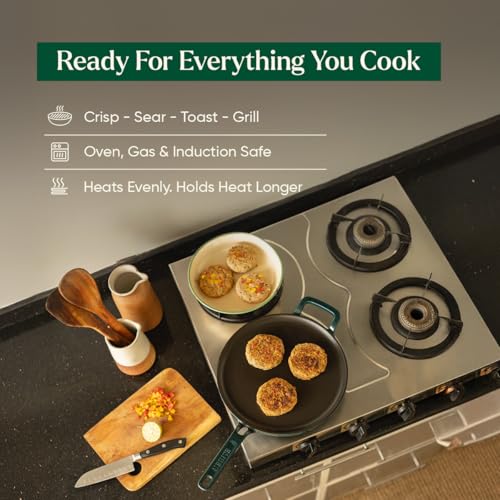 Image of Ember Cookware TitaniumClad Enamel Cast Iron Tawa for Dosa 27 cm | 10-Year Warranty | Rust-Proof Cast Iron Tawa for Roti & Dosa | Non Stick Dosa Tawa | Heavy Duty Induction Cookware | Teal