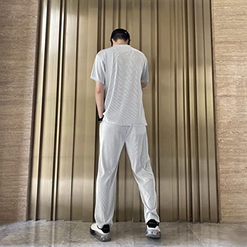 2023 New Ice Silk Male Casual Suit,Men's Short Sets Outfits,Summer Stretch Loose Tracksuit Short Sleeve Set for Men4