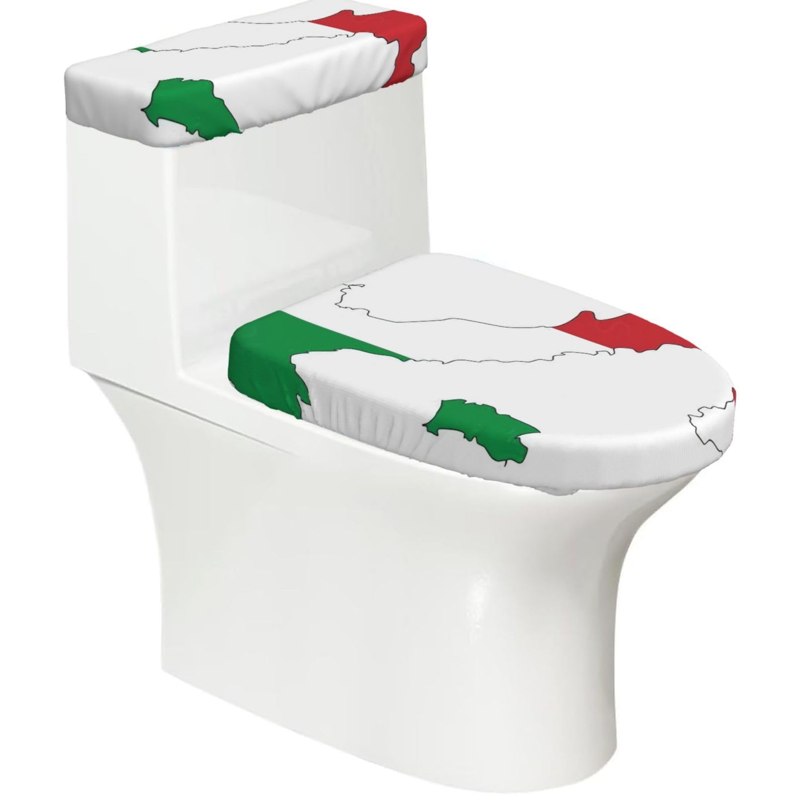 Italian Flag Map Printed Toilet Tank and Lid Cover Set of 2 for Most Bathrooms, Fits Elongated Round Toilets
