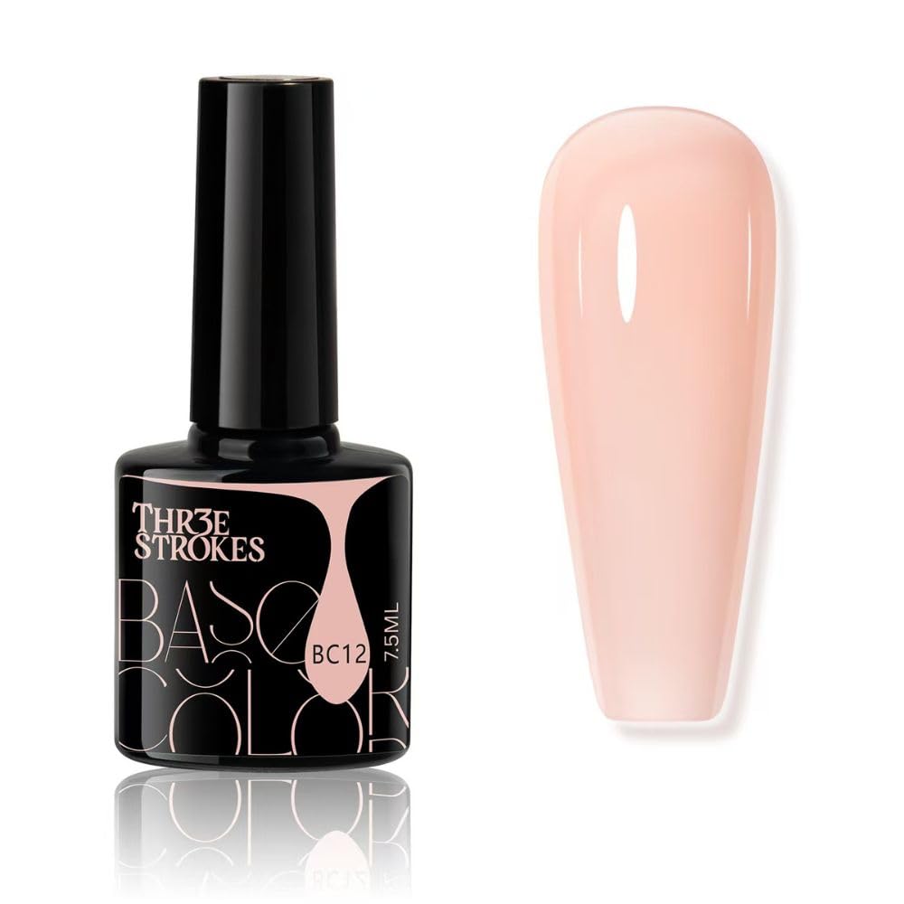 THR3E STROKES Gel Nail Polish LED UV Gel Soak Off Clear Nude Pink French Manicure Light Pink Jelly Nail GelPolish Varnish Curing Requires 1pcs 7.5ml for Home Salon Nail Art DIY (BC12)-image-11