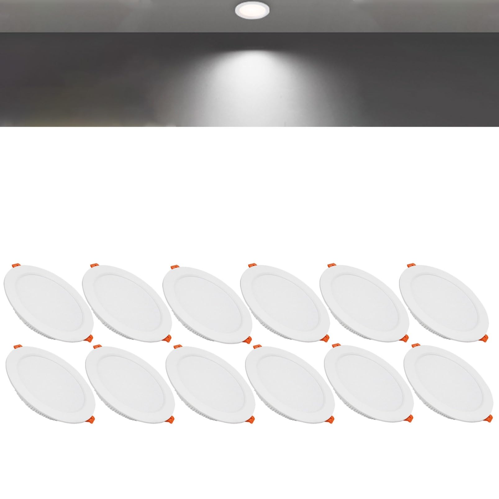 TTiiLoe 18W Round LED Recessed Ceiling Spotlights, 6000K Cold White Ultra Slim Panel Ceiling Light, Cut Φ150-160mm, AC110-240V Downlights for Hallway Stairwell Showroom, 12 Pack