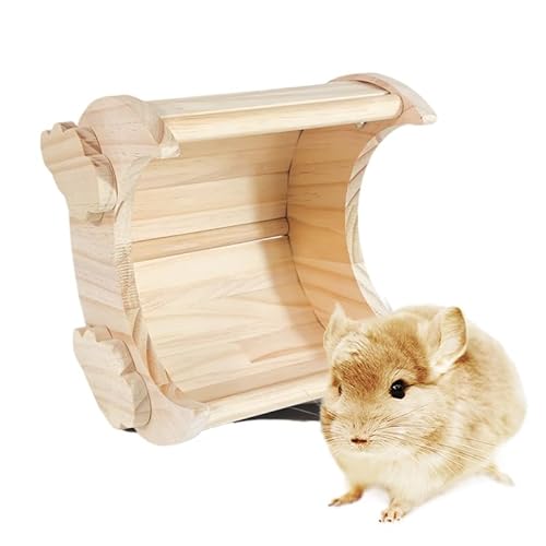 チンチラシェルター ハムスターの隠れ家 無垢材製小動物ハウス チンチラシェルター Tufduzo リスとモルモットの木製巣 フクロモモンガの月型巣 小動物用造園用品 (S)
