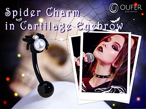 Oufer Rook Piercing Jewelry, 316L Surgical Steel Rook Earrings For Women Men, 16G Spider Curved Barbell Eyebrow Rings, Pearl Tragus Daith Piercing Jewelry(Black)… #TOP1