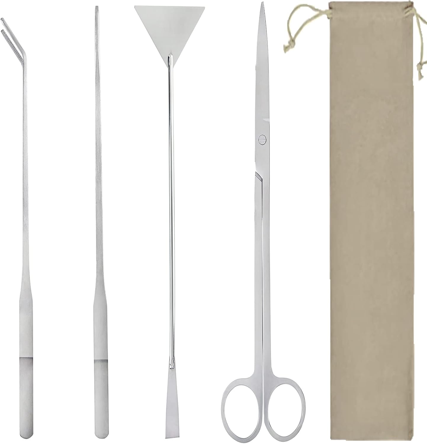 CLCLQQ 4 in 1 Aquatic Plant Aquarium Tools Stainless Steel Tweezers Scissors Spatula Carrying Bag-for Fish Tank (Silver)