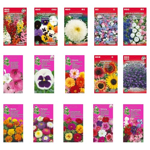 Nojus Blumen Samen Set – Blumensamen 15 Sorten – Einjährige & Zweijährige Blumen Saatgut - 15 Packen – Bunte Pflanzensamen – Wildflower Seed – Blumensamen Tütchen – Ideales Blumensamen Geschenk