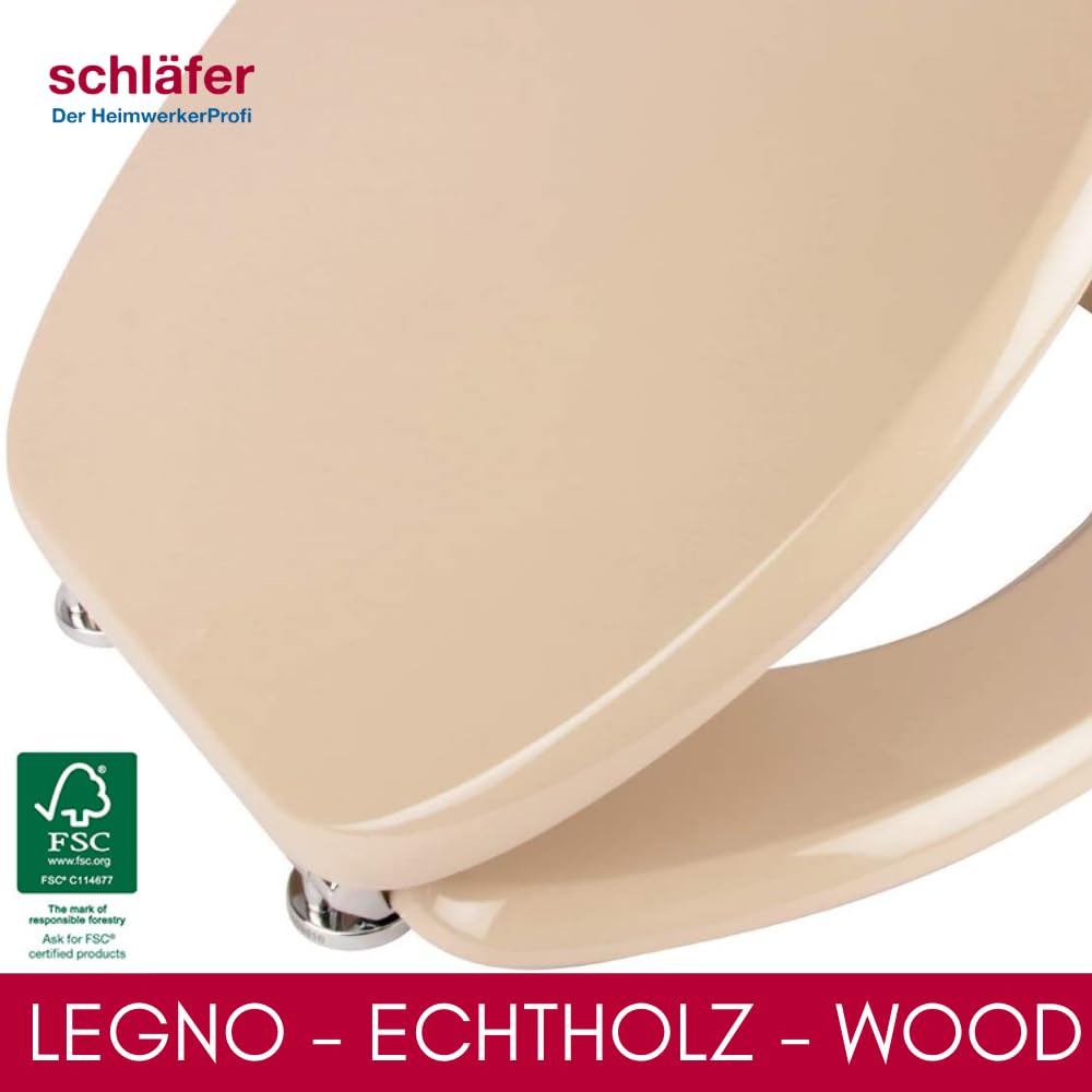 Schläfer 4638105 | Tavoletta Wc Copriwater Universale Beige, Sedile Wc in Legno, Tavoletta Water "Weser" Forma Ovale, Cerniere Regolabili in Metallo