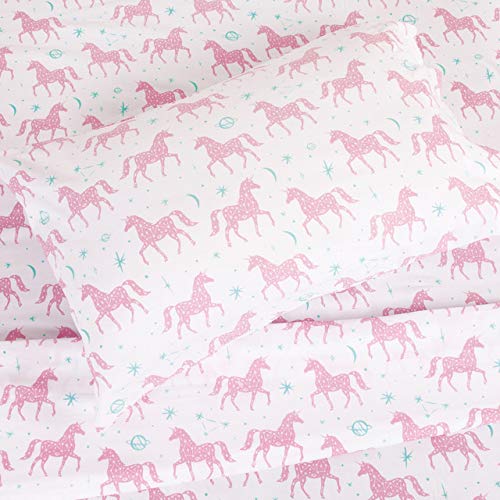 3-Piece Unicorn Constellation Sheet Set for Girls & Kids - 1 Twin Flat Sheet, 1 Twin Fitted Sheet & 1 Queen Pillowcase, Soft Brushed Microfiber Polyester Bed Sheet, Smooth & Durable