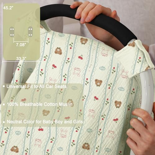 Image of 100% Muslin Cotton Car Seat Cover Baby, Carseat Canopy Cover, Universal Fit Stroller Covers for Boys and Girls (Nice Day)