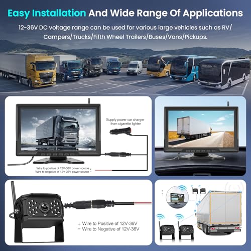 Image of 1080P Wireless Backup Camera Digital System Kit, Hodozzy 10.1 Inch HD 4 Quad Split Screen Reversing Monitor with Loop Record, Night Vision /IP68 Waterproof /Rear View Camera RV /Truck /Trailer /Bus /Camper