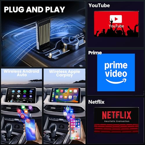 Image of 2025 Wireless AI Car Box 3-in-1 Wireless CarPlay & Android Auto with YouTube /Netflix /Prime /Hotstar 4GB RAM 64GB Storage Cortex-M3 Processor Android 13 Bluetooth 5.4 GMS Certified Plug & Play