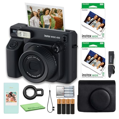 Image of Fujifilm Instax Wide 400 Instant Film Camera - Black Bundle with Fuji Instax-Wide Instant Film (40 Sheets) + Carrying Case + Photo Album + More