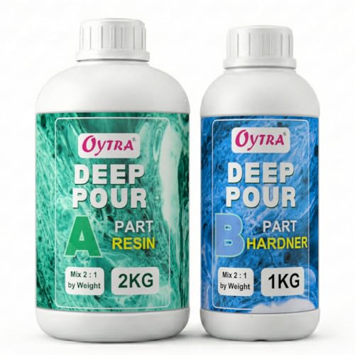 Image of Oytra Deep Pour Casting Liquid Hardener 2 1 Ratio Art Materials Crystal Clear Craft Epoxy Resin for Wood Perfect for Professional Tabletop Preservation and Large DIY Cast Art Projects (3 Kg)