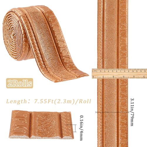 Image of GORGECFAFT 2 Rolls 91x3 Inch Chocolate 3D Wall Edging Foam Flexible Wallpaper Border Crown Molding Peel and Stick Mirror Edging Frame Lines Wall Base Ceiling Baseboard for Home DIY Furniture Decor