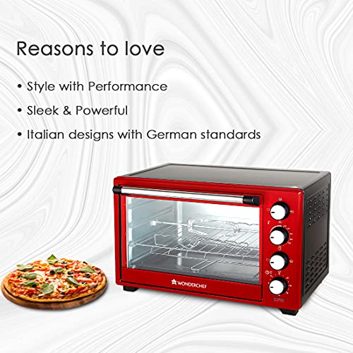 Image of Wonderchef Oven Toaster Griller (OTG) Crimson Edge - 28Litres - With Auto-Shut Off Heat-Resistant Tempered Glass Multi-Stage Heat Selection 2 Yrs Warranty 1600W RedBake Grill RoastEasy Clean