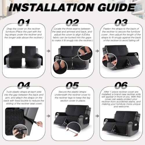 Image of TAOCOCO 100% Waterproof Loveseat Recliner Covers Reversible, Black