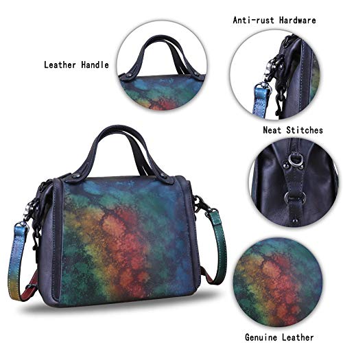 Image of Genuine Leather Satchel Purse for Women Retro Handmade Top Handle Handbag Designer Crossbody Bags