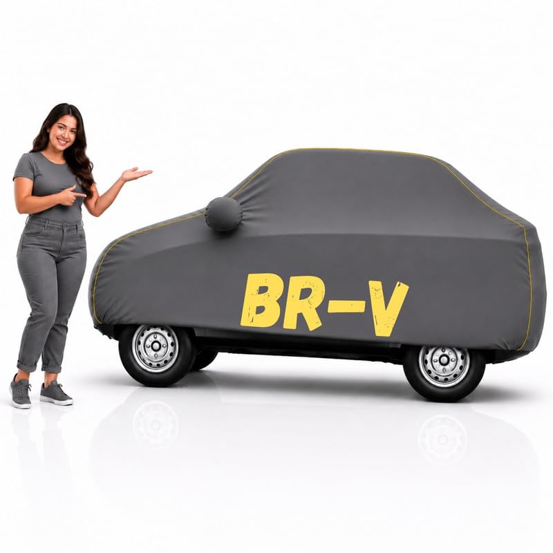 Image of Long-Life 100% Waterproof BR-V Car Body Cover for Dust & Rain, Compatible with All Models of BR-V Car Cover, Comes with Bird Droppings, Scratch, UV and Paint Protection - Grey