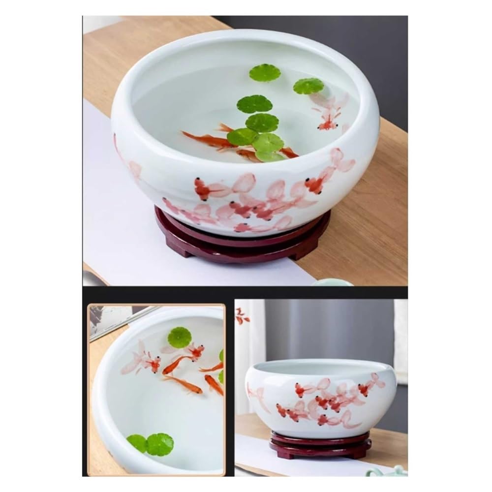 Zbiornik na ryby Ceramiczny akwarium Jingdezhen, ręcznie malowany stolik Fortune, doniczka na karmę dla złotych rybek, okrągła doniczka(24cm)