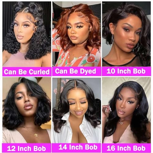 Image of Srakuw Bob Wig Human Hair 13x4 Lace Front Wigs180 Density Body Wave Brazilian Human Hair Wigs for Black Women HD Lace Frontal Wig (14 Inch)
