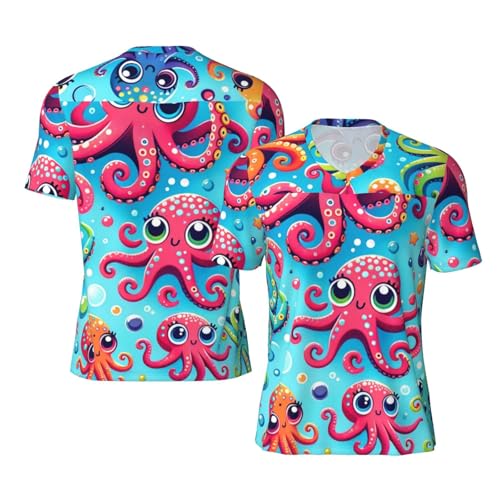 Stylish Athletic Sports Jersey Colorful-Cartoon-Inkfish Men's Rugby Jersey 3X-Large