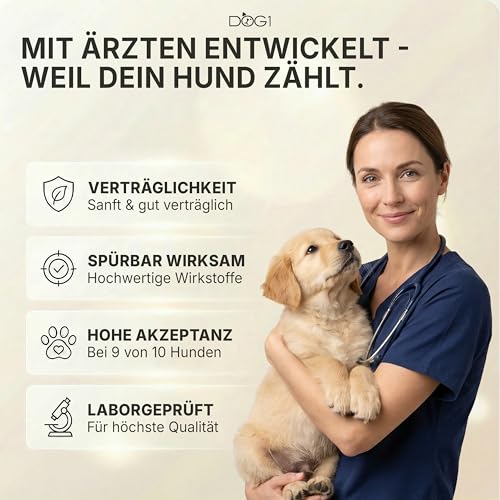 DOG1 Probiotika Pulver für Hunde – Made IN Germany - Unterstützt Darmflora & Verdauung - Probiotika Hund bei Durchfall - Präbiotika & Darmkur Pulver – Von Tierärzten entwickelt - 100g