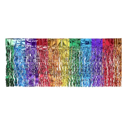 LOGOFUN Party Table Skirts Tinsel Curtain Rainbow Design Fringe Table Mat for Birthday Wedding Holiday Festival Party Supplies - 75 * 275CM