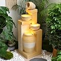 31.89" 4-Tier Outdoor Garden Water Fountain, Floor-Standing Cascading Waterfall with LED Lights, Rustic Pot Water Feature for Patio, Backyard, Deck, Porch, Indoor Outdoor Home Decor