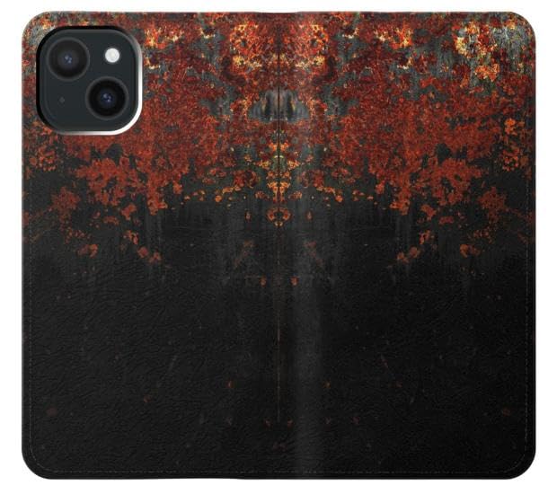 Étui flip cuir pour iPhone 15 antichoc texture métal rouillé - 3