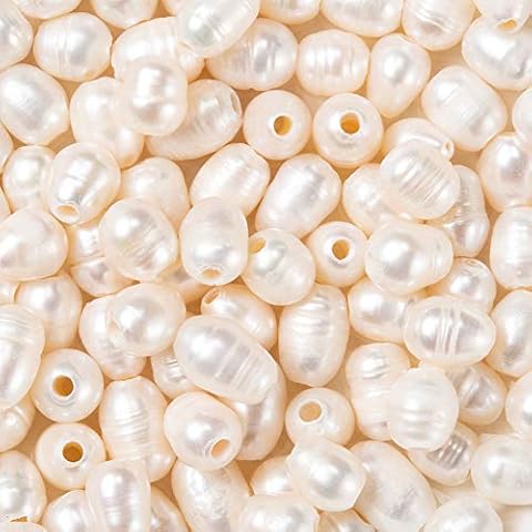 Beadthoven 100pcs 7-10mm Natural Oval Freshwater Pearl Beads 1.8mm Big Large Hole Rice Shape Pearls for Leather Cord Beading Jewelry Bracelet Making Cover