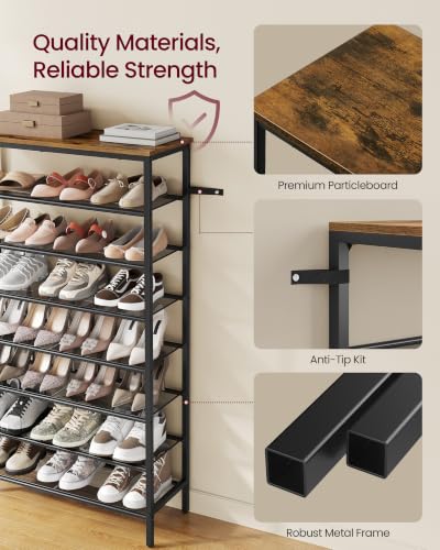 Image of VASAGLE Shoe Rack with 7 Mesh Shelves and 1 Large Top for Bags, Steel Frame