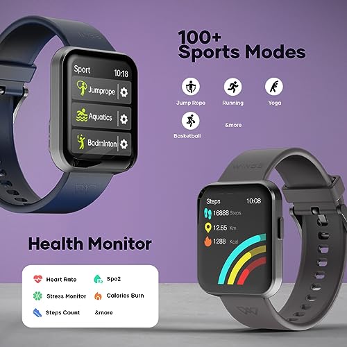 Image of Wings Meta Smartwatch, 1.85 inch HD IPS Display, BT 5.3 Single Chip Calling, Top smartwatch for Heart Rate Monitoring, 100+ Sport Modes