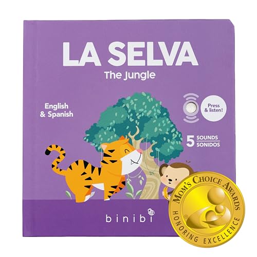 Image of Binibi Bilingual Spanish Sound Board Book for Babies & Toddlers 1–3 – Jungle Animal Sound Buttons, Interactive Early Spanish Learning Board Book – Durable Gift