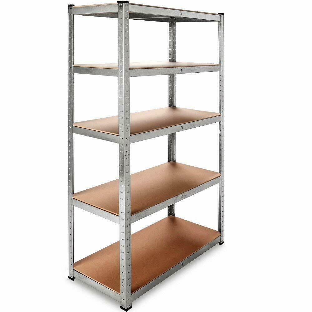 Megashopitalia Scaffale (2 pezzi) Mensola Scaffali Scaffalatura Metallo Zincato 5 Ripiani L90xP40xH180 cm Legno MAX 875KG (Argento)