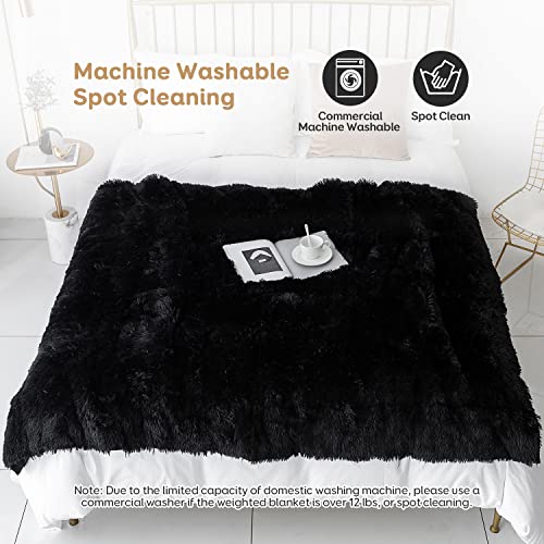 Image of Cottonblue Faux Fur Weighted Throw Blanket 15lbs for Adults, Luxury Cozy Sherpa Plush Weighted Blankets 48x72 inches,Warm Elegant Microfiber Reversible Heavy Blanket for Couch Bed Chair, Black