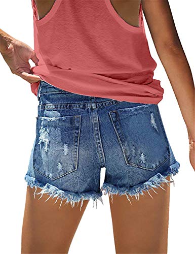 Image of onlypuff Womens Jean Short Cut Off Denim Shorts High Waist Ripped Distressed Stretchy