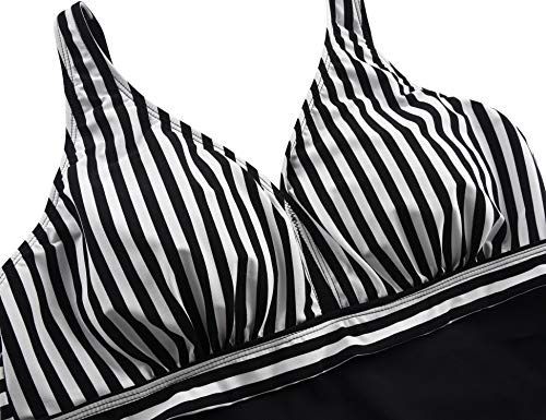 Image of Septangle Women's Tankini Swimsuit Two Pieces Set Ruffle Swimwear Bathingsuit with Boyshort