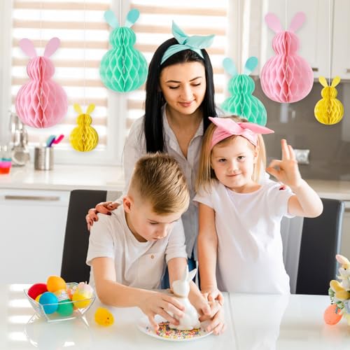 GWAWG 6 PCS Easter Bunny Decorations Rabbit Honeycomb Ball Pendant Decoration Honeycomb Paper Ball, Hanging Paper Ornaments Honeycomb Paper Ball, Spring Easter Decorations Set for Home Party - Image 3