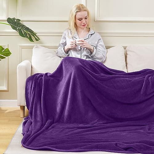 HOZY Fleece Blanket 350GSM Super Soft Fluffy Solid - No Static Throws for Large Bedspread/Sofa- Purple 220 x 240cm - Image 4