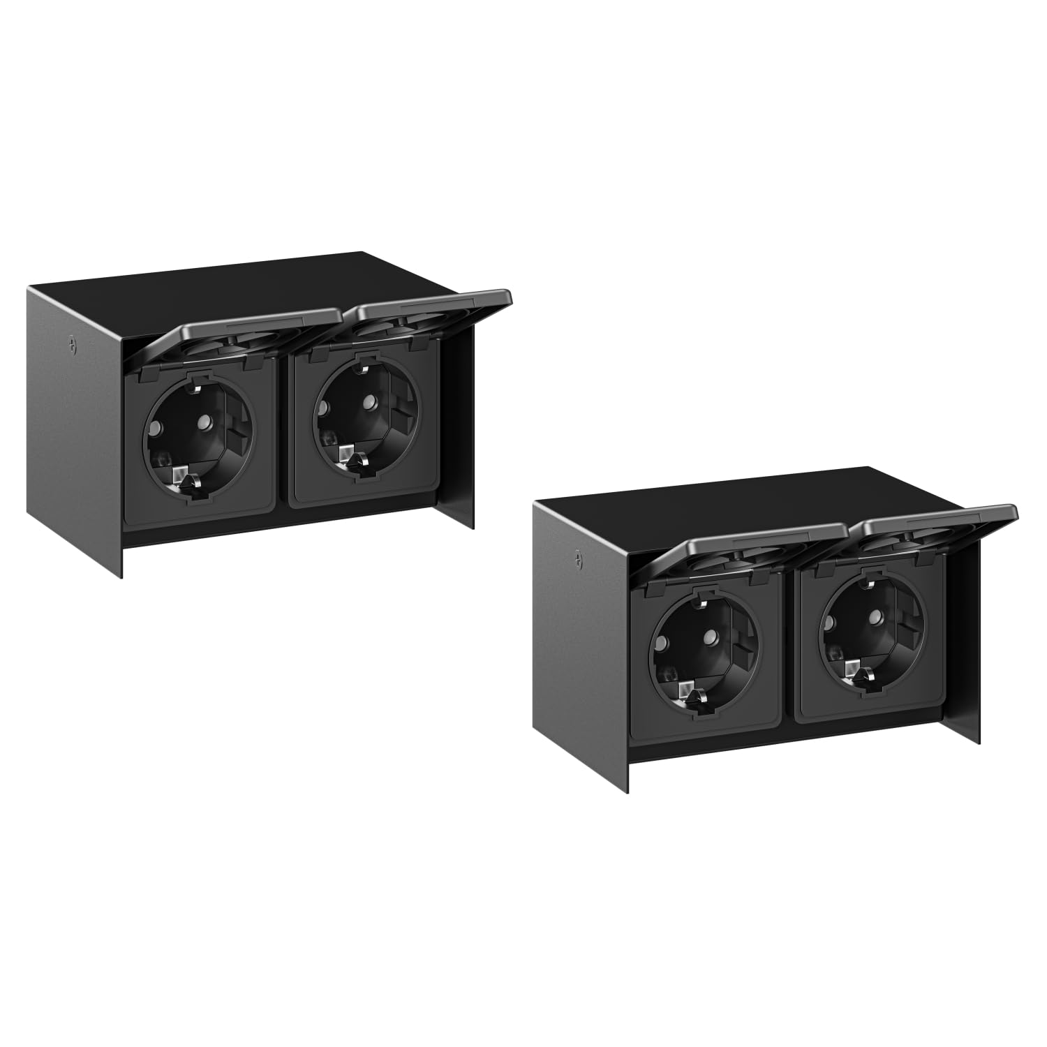 ledscom.de Presa da esterno doppia STEDDA, IP44, acciaio inossidabile nero, montaggio orizzontale, prese per giardino, terrazza e spazi esterni