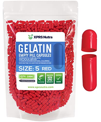 Image of XPRS Nutra Size 5 Empty Capsules - 1000 Count Very Small Empty Gelatin Capsules - Pills DIY Capsule Filling - Fillable Pill Gel Caps for Do-It-Yourself Vitamin Supplements (Red)