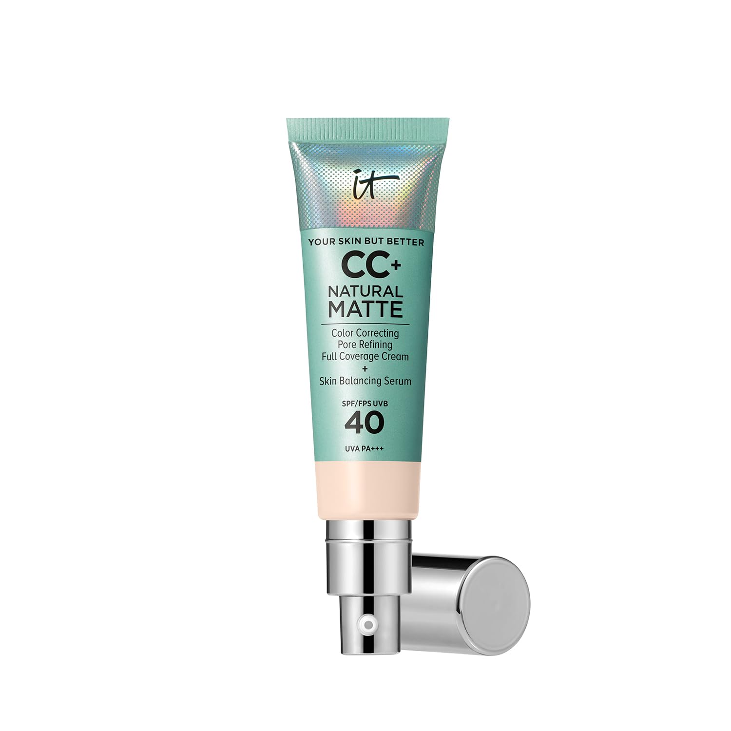 IT Cosmetics Your Skin But Better CC+ Cream Natural Matte LSF 40, 32 ml, Glanz reduzierende, farbkorrigierende und pflegende Foundation mit LSF 40, Getönte Gesichtscreme, Farbton Fair Porcelain