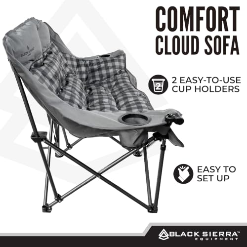 Black Sierra Double Loveseat Sofá para Camping, Silla Plegable Oversize para Adultos, Capacidad 600 lb, Asiento Exterior Acolchonado con Porta Vasos y Bolsa de Transporte miniatura 5