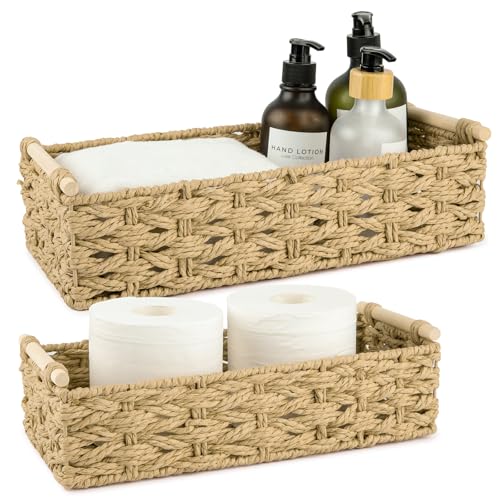 OIAHOMY Toilet Paper Baskets Handmade Paper Rope Decorative Wicker Storage