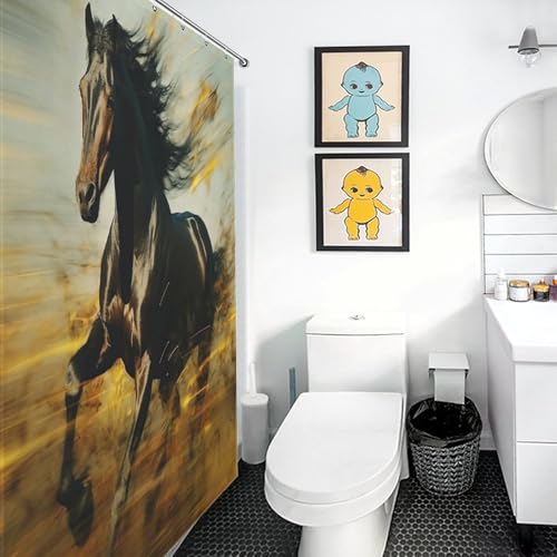 Rideau de douche cheval en tissu anti-éclaboussures lavable 183x183cm - 3