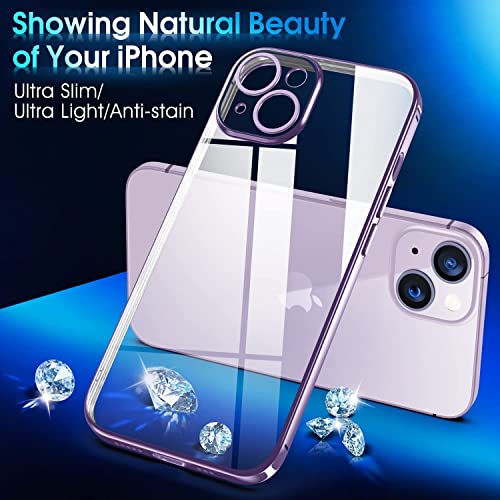 Image of VONZEE Compatible with iPhone 14 Case 6.1 inch, Luxury Electroplated Soft Edge Bumper Case, Full Camera Protection & Reinforced Corners Shockproof Case Cover|Transparent|Purple