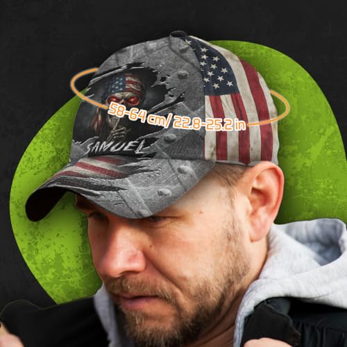 Image of Skull Baseball Cap for Men, Grim Reaper Death Crack Old Metal with Flag, Men's Hat, Adjustable Motorcycle Soft Caps